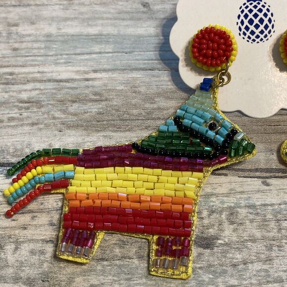 Mexican Burra Pinata EARRINGS Seed Beads‎ Cinco De Mayo - Picture 2 of 8